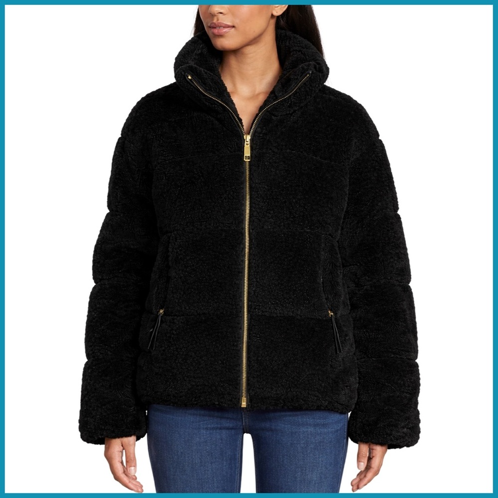 Rebecca Minkoff Faux Sherpa Fleece Black Zip Front Coat NWOT
